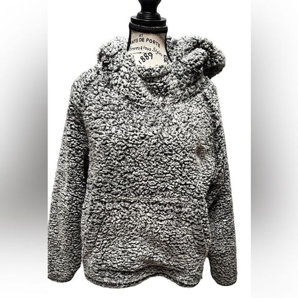 PINK Victoria's Secret Tops - Victoria's Secret PINK Womens Gray Sherpa Full Zip Hooded Sweater Size Medium